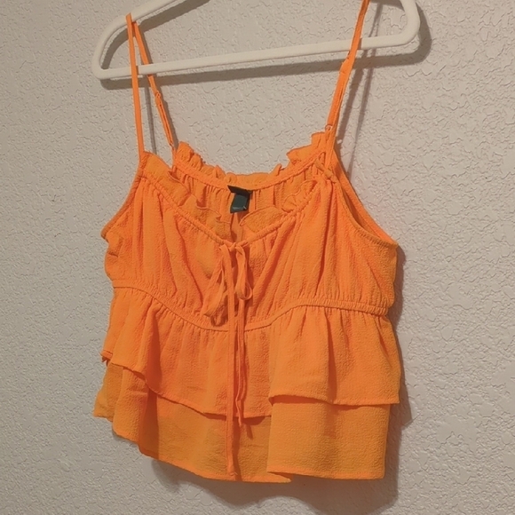 Wild Fable vibrant orange sleeveless tiered ruffle camisole cropped blouse - Picture 4 of 7